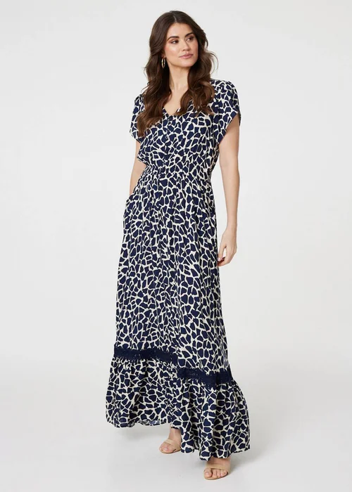 Izabel London Navy Abstract Print Button Front Maxi Dress - 12 Image 4