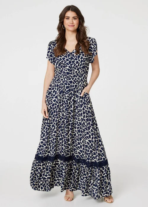 Izabel London Navy Abstract Print Button Front Maxi Dress - 12 Image 1