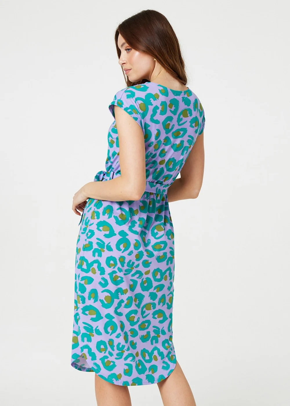 Izabel London Purple Animal Print Cap Sleeve Jersey Dress - 8 Image 2