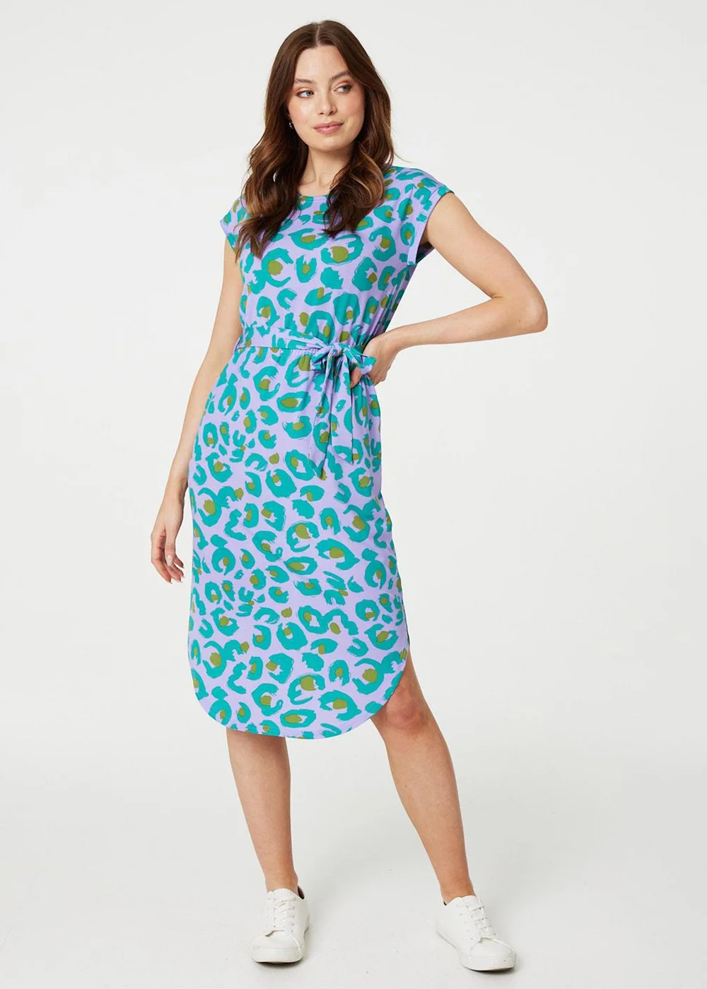Izabel London Purple Animal Print Cap Sleeve Jersey Dress - 8 Image 4