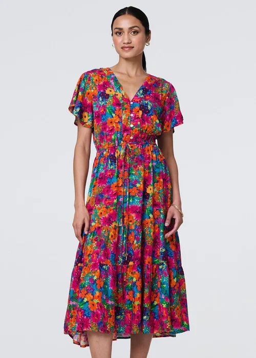 Izabel London Pink Floral Short Sleeve Tie Waist Dress - 8 Image 1