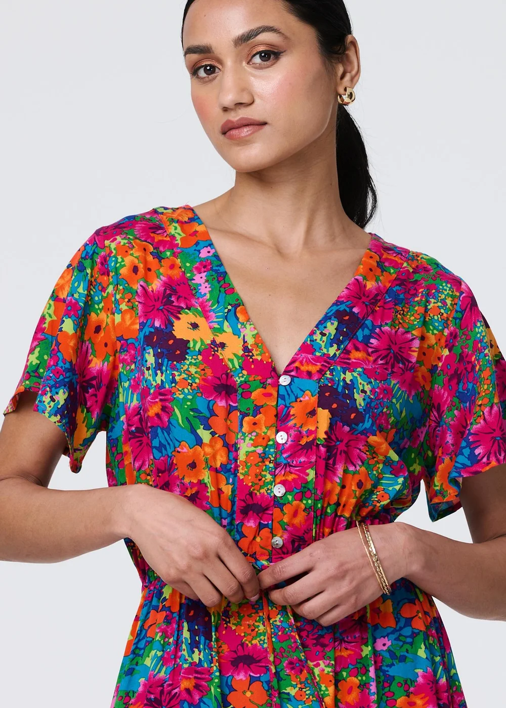 Izabel London Pink Floral Short Sleeve Tie Waist Dress - 8 Image 3