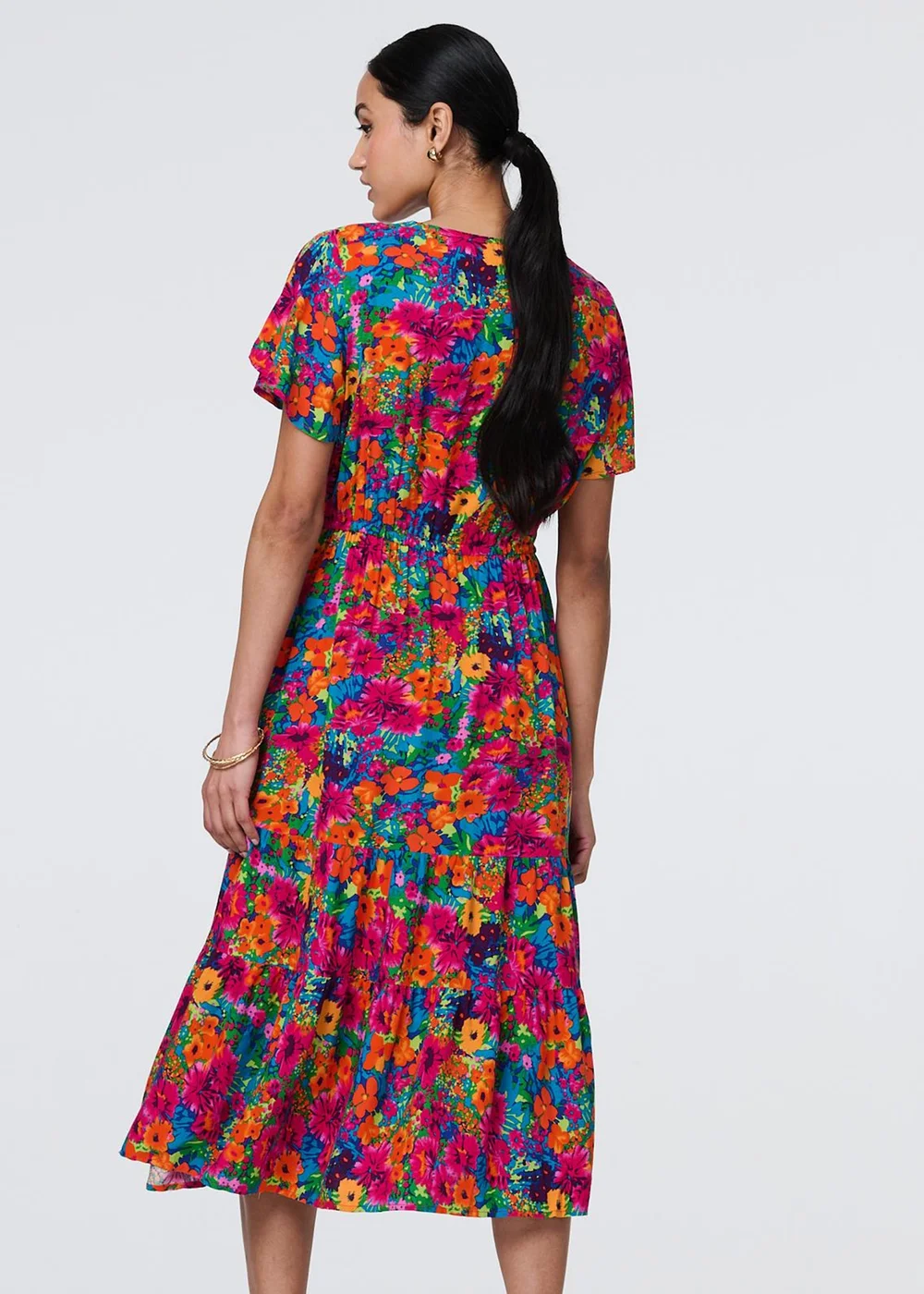 Izabel London Pink Floral Short Sleeve Tie Waist Dress - 8 Image 2