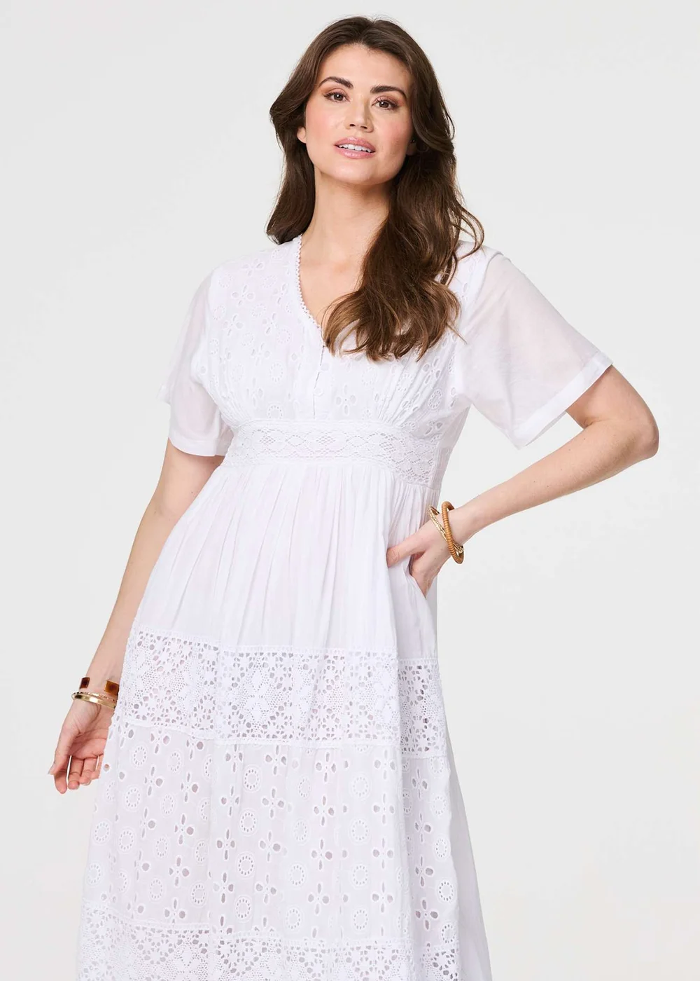 Izabel London White Broderie Anglaise Short Sleeve Dress - 8 Image 1