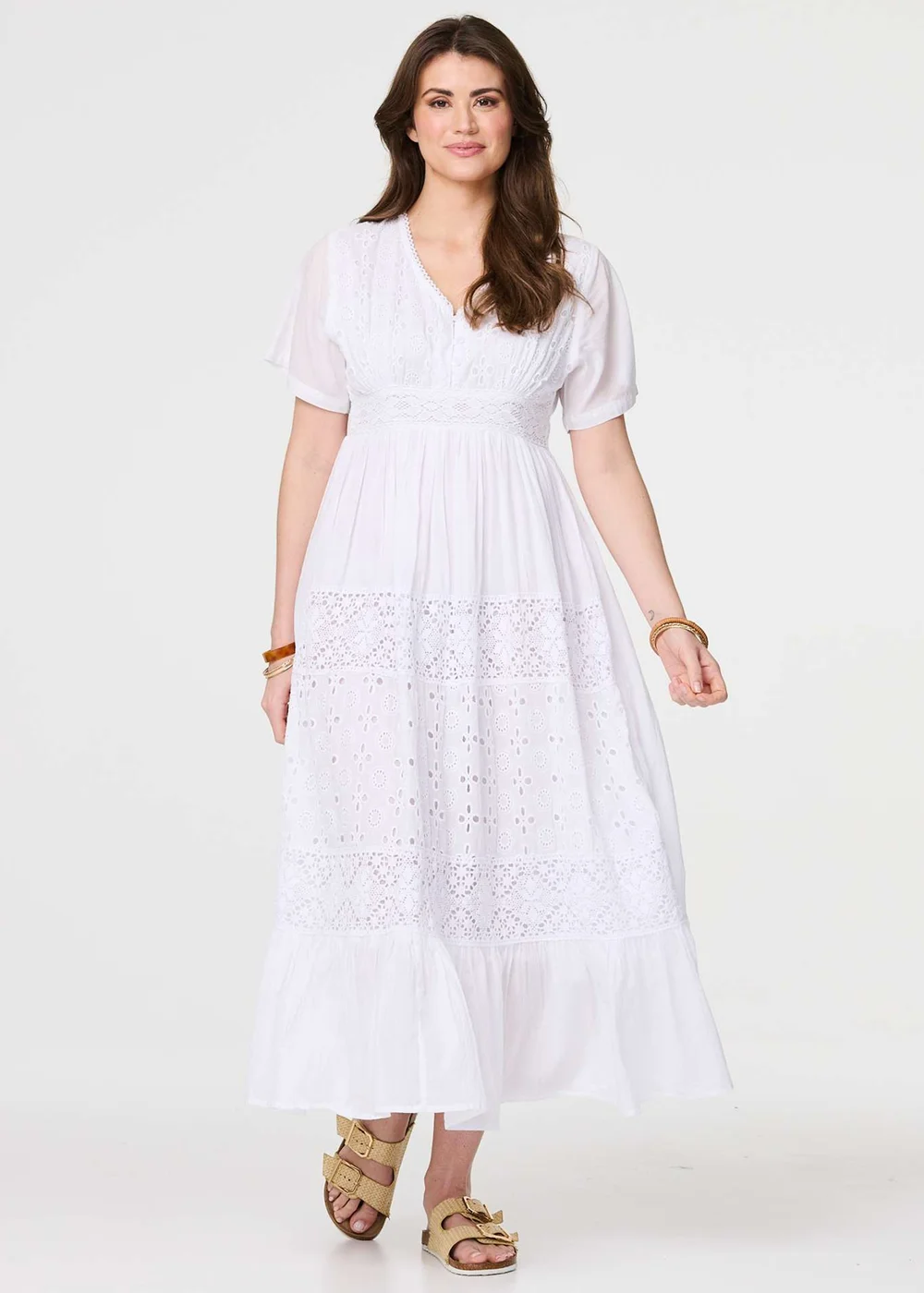 Izabel London White Broderie Anglaise Short Sleeve Dress - 8 Image 4