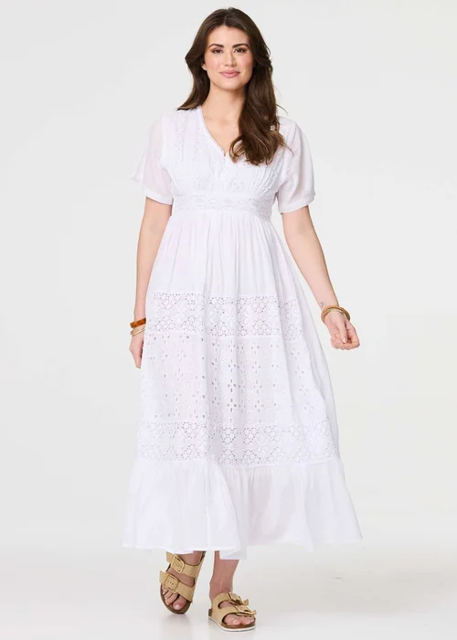 Izabel London White Broderie Anglaise Short Sleeve Dress - 8 Image 4