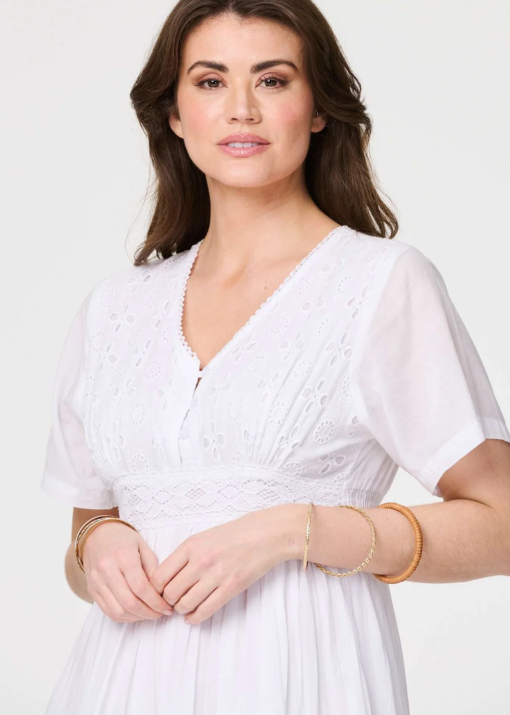 Izabel London White Broderie Anglaise Short Sleeve Dress - 8 Image 3