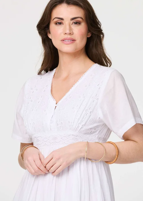Izabel London White Broderie Anglaise Short Sleeve Dress - 8 Image 3