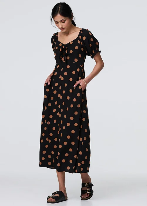 Izabel London Black Polka Dot Puff Sleeve Midi Dress - 8 Image 4