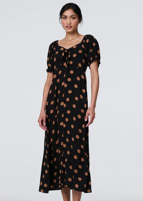 Izabel London Black Polka Dot Puff Sleeve Midi Dress - 8 Image 1