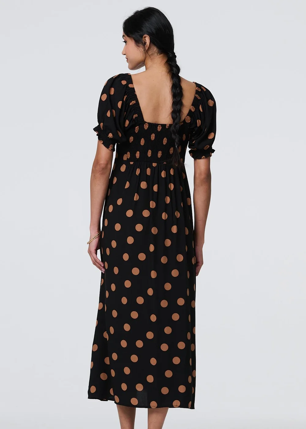 Izabel London Black Polka Dot Puff Sleeve Midi Dress - 8 Image 2