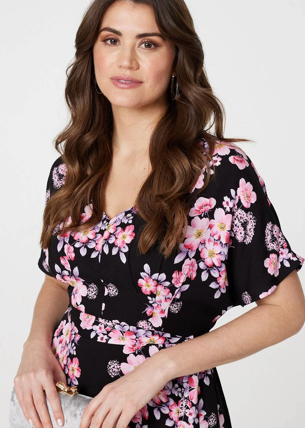 Izabel London Pink Floral V-Neck Maxi Dress with Belt - 8 Image 3