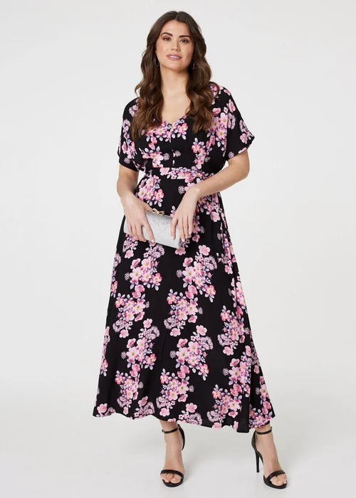 Izabel London Pink Floral V-Neck Maxi Dress with Belt - 8 Image 4