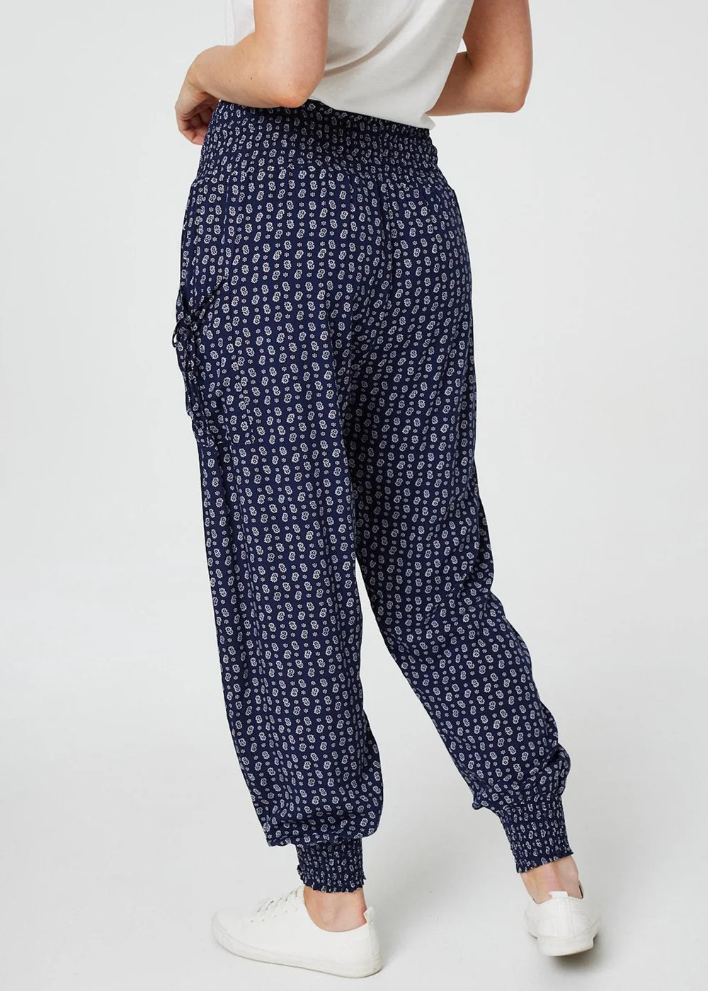 Izabel London Navy Ditsy Print High Waist Harem Trousers - 8 Image 2