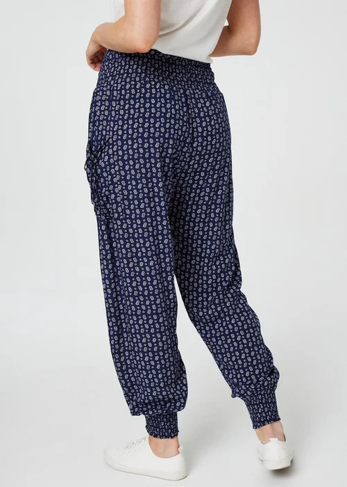 Izabel London Navy Ditsy Print High Waist Harem Trousers - 8 Image 2
