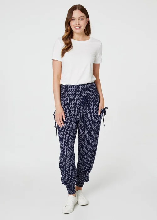 Izabel London Navy Ditsy Print High Waist Harem Trousers - 8 Image 4