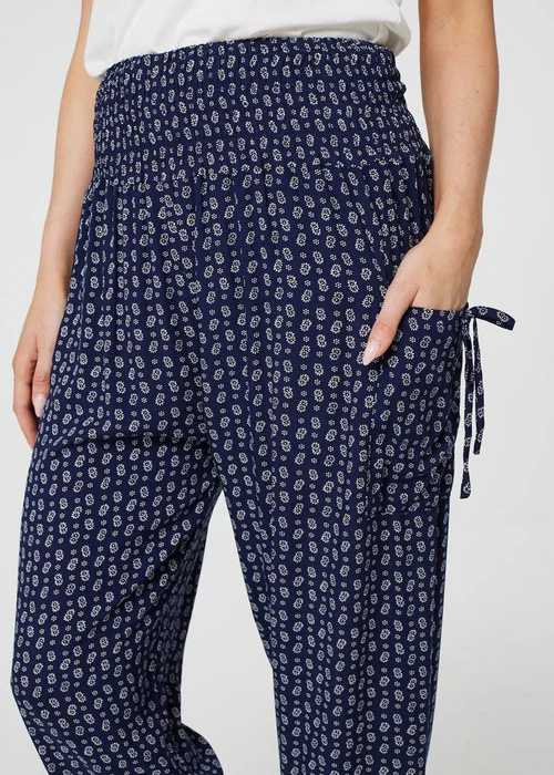 Izabel London Navy Ditsy Print High Waist Harem Trousers - 8 Image 3