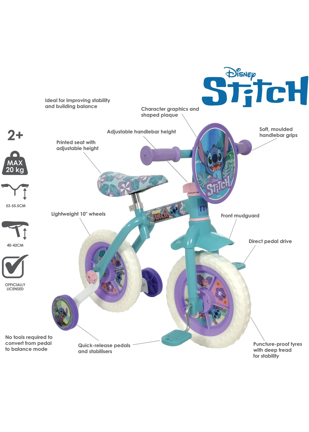 Disney Stitch 2in1 Training Bike (10") - One Size Image 3