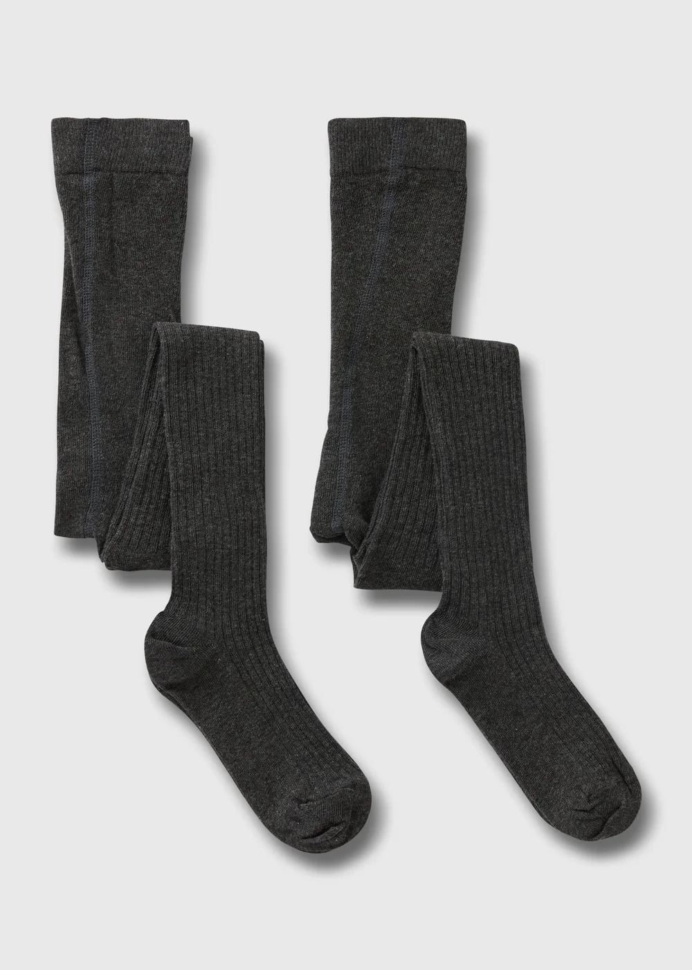 2 Pack Grey Ribbed Tights (4-13yrs) - 4-5 Yrs Image 1