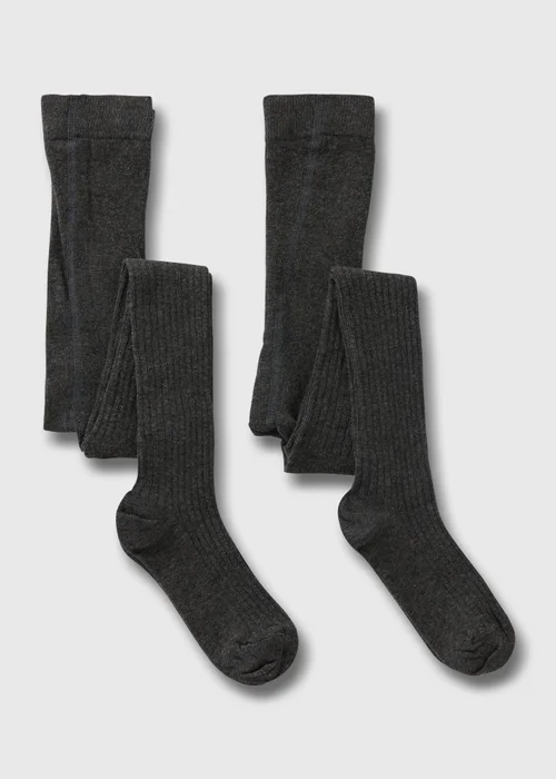 2 Pack Grey Ribbed Tights (4-13yrs) - 4-5 Yrs Image 1