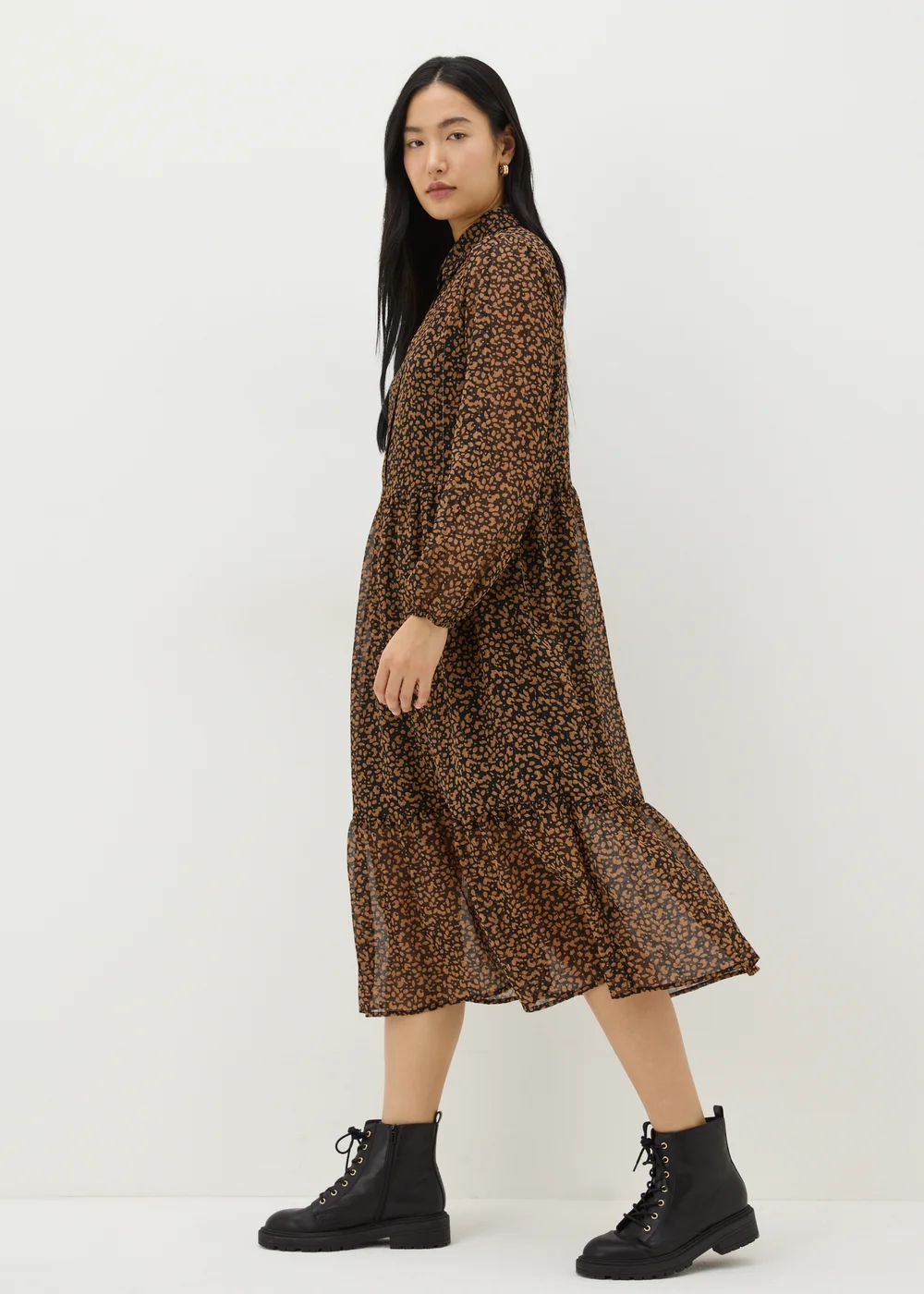 Brown Animal Mesh Shirt Midi Dress - 8 Image 2