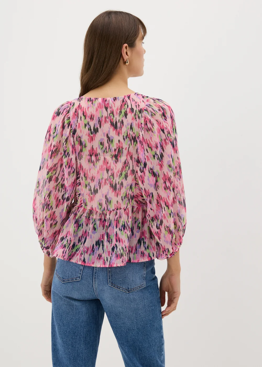Pink Gathered Volume Sleeve Blouse - 8 Image 2