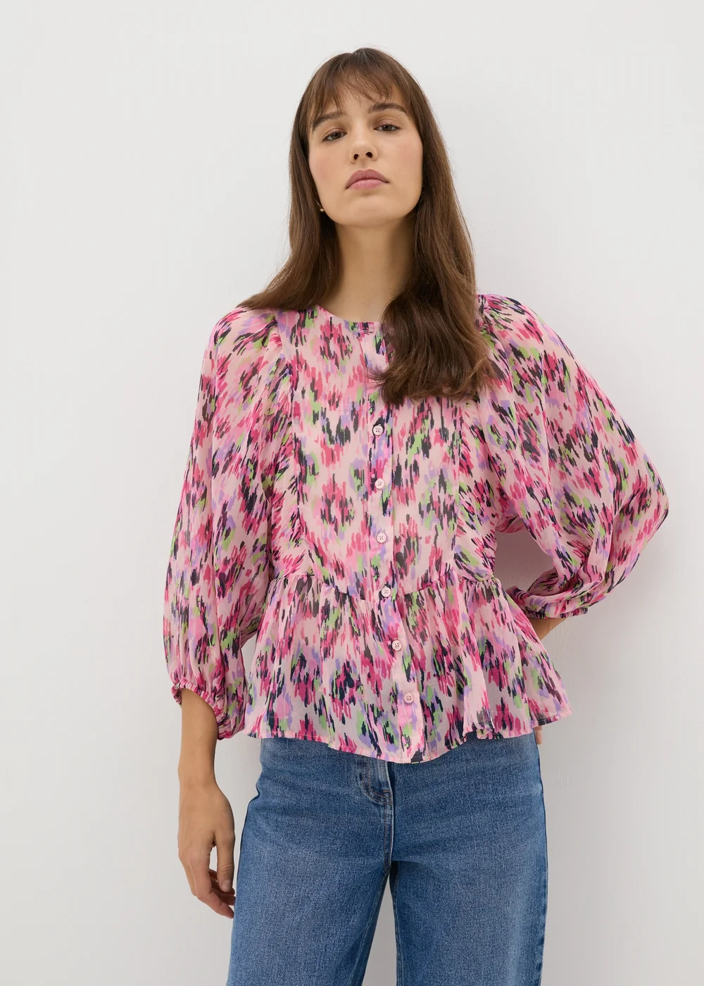 Pink Gathered Volume Sleeve Blouse - 8 Image 3
