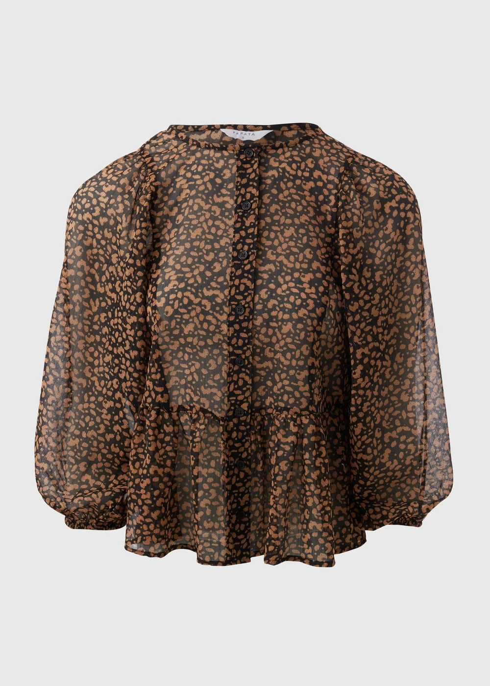 Brown Gathered Volume Sleeve Blouse - 8 Image 4