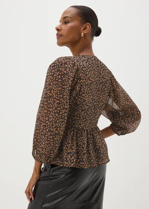 Brown Gathered Volume Sleeve Blouse - 8 Image 2
