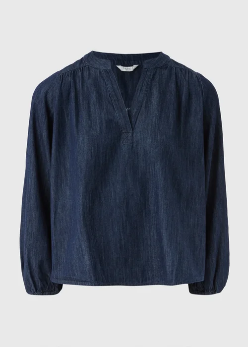 Blue Notched Neck Blouse - 8 Image 4