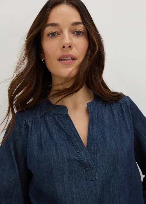 Blue Notched Neck Blouse - 8 Image 3