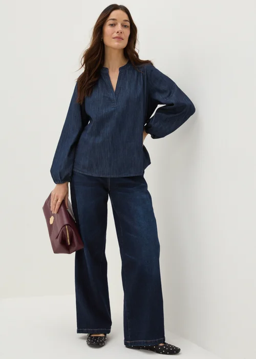 Blue Notched Neck Blouse - 8 Image 2