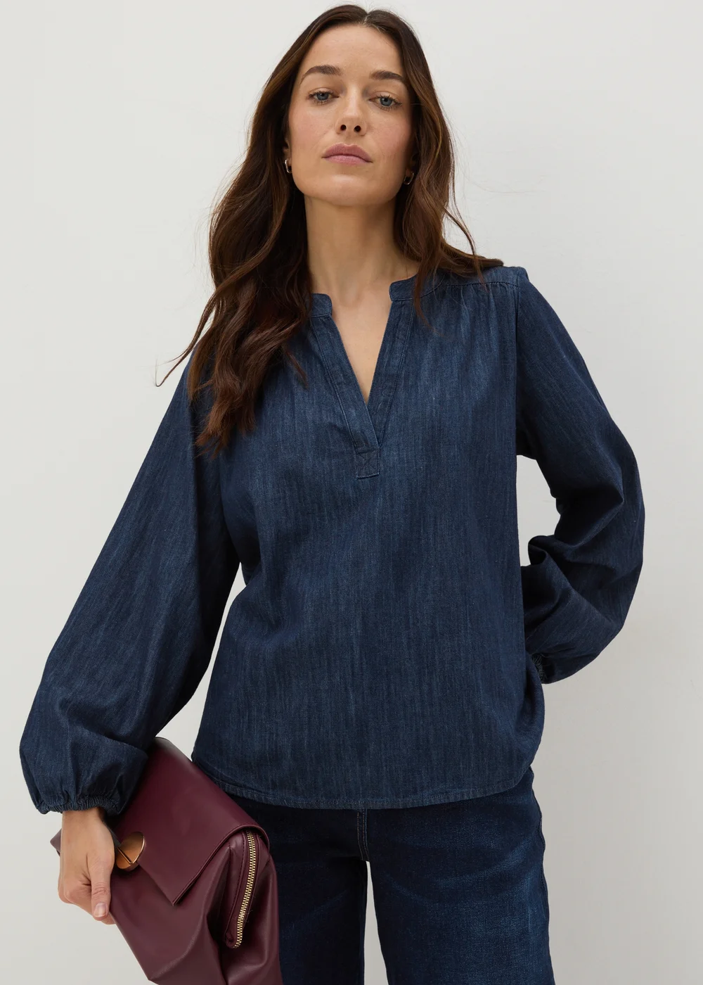 Blue Notched Neck Blouse - 8 Image 1