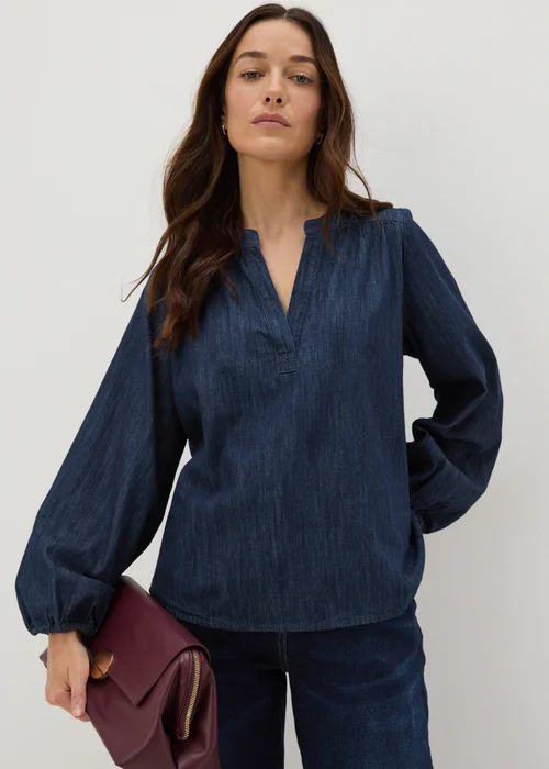 Blue Notched Neck Blouse - 8 Image 1
