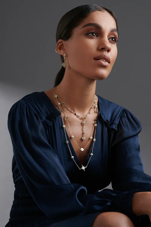 Mood Gold Plated Multi Coloured Fine Celestial Y Necklace - One Size Image 2