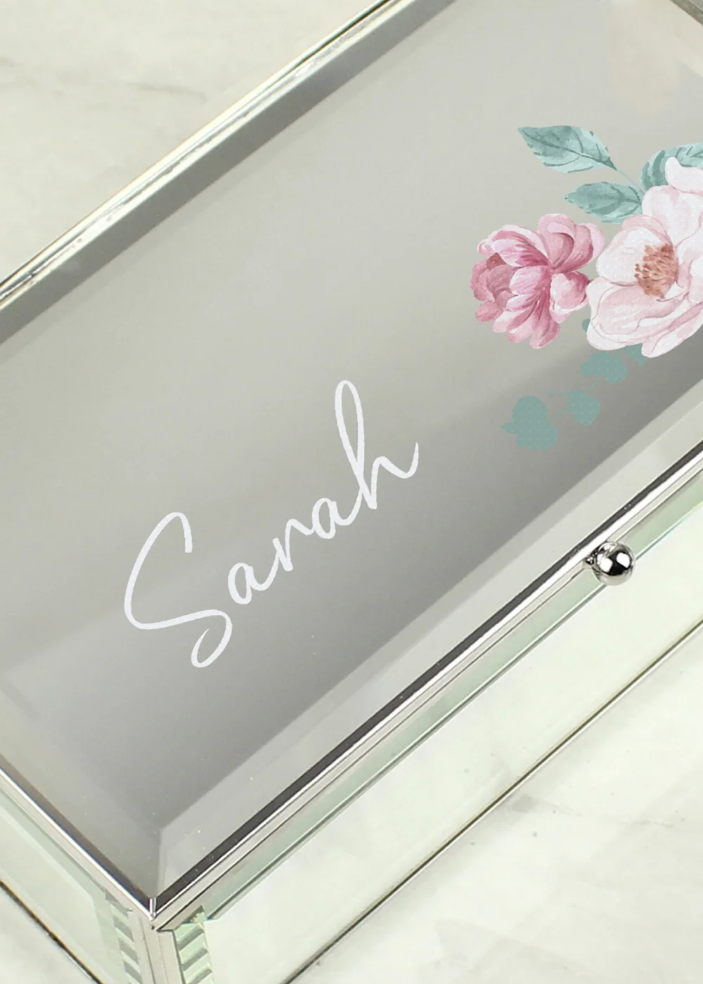 Personalised Memento Company Silver Floral Mirrored Jewellery Box - One Size Image 2