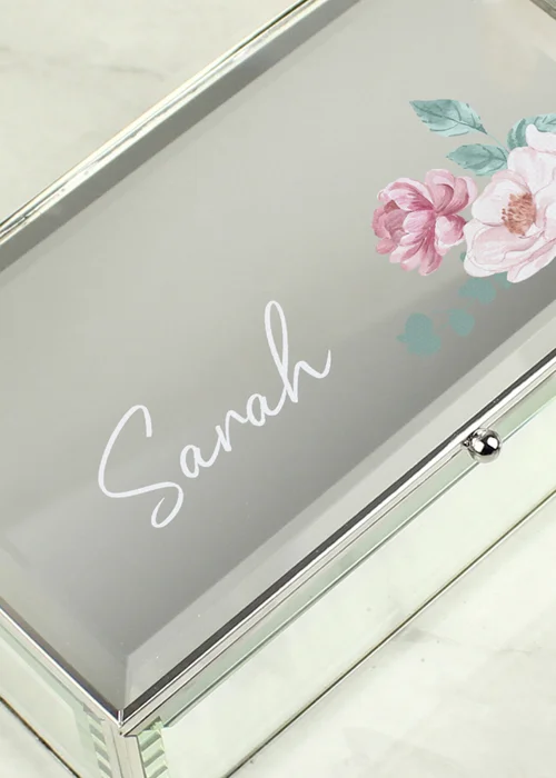 Personalised Memento Company Silver Floral Mirrored Jewellery Box - One Size Image 2