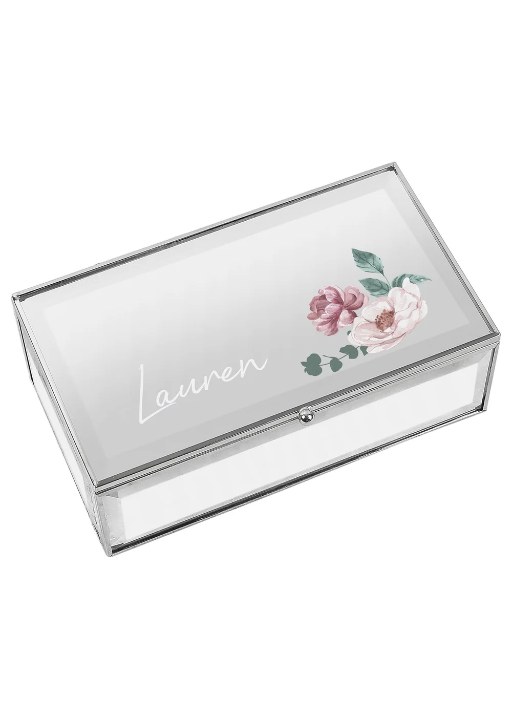 Personalised Memento Company Silver Floral Mirrored Jewellery Box - One Size Image 3
