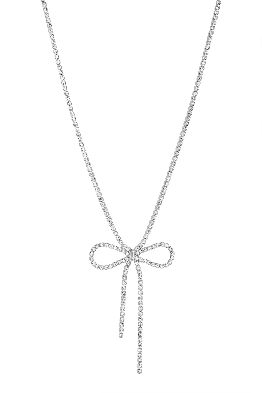Mood Silver Crystal Bow Short Necklace - One Size Image 1