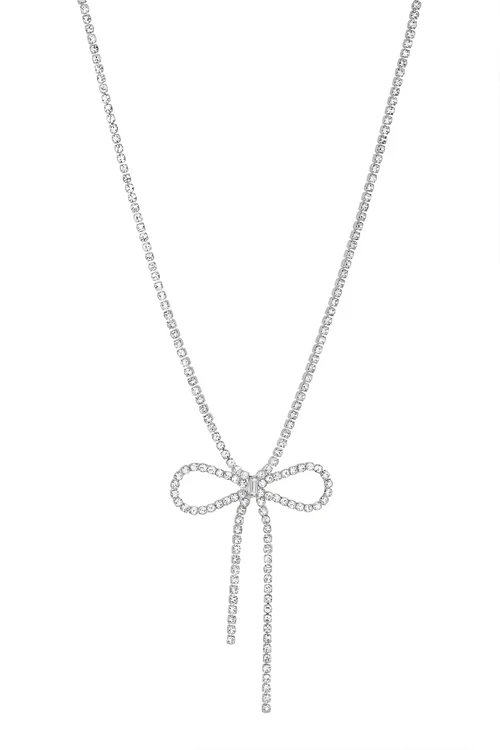 Mood Silver Crystal Bow Short Necklace - One Size Image 1