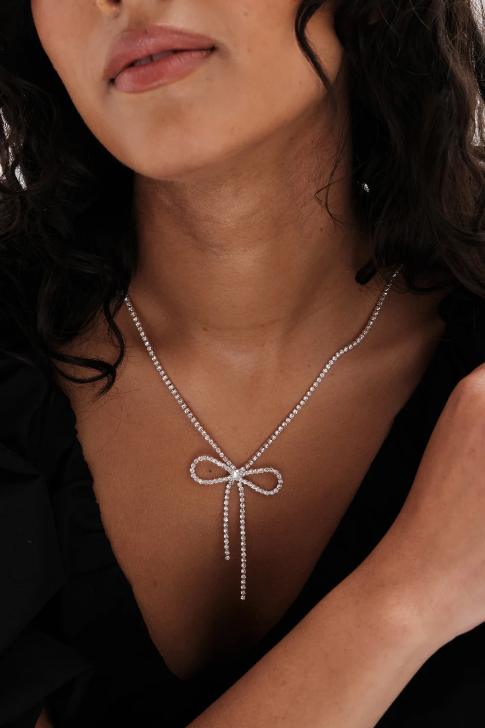 Mood Silver Crystal Bow Short Necklace - One Size Image 2