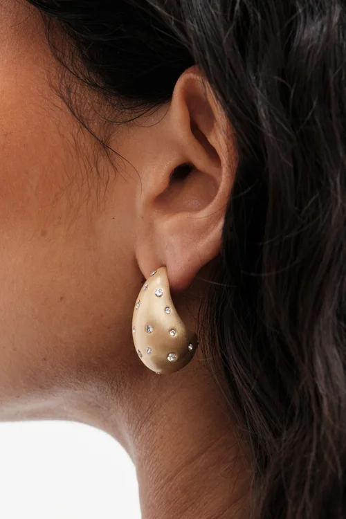 Mood Gold Polished And Crystal Stone Dome Hoop Earrings - One Size Image 2