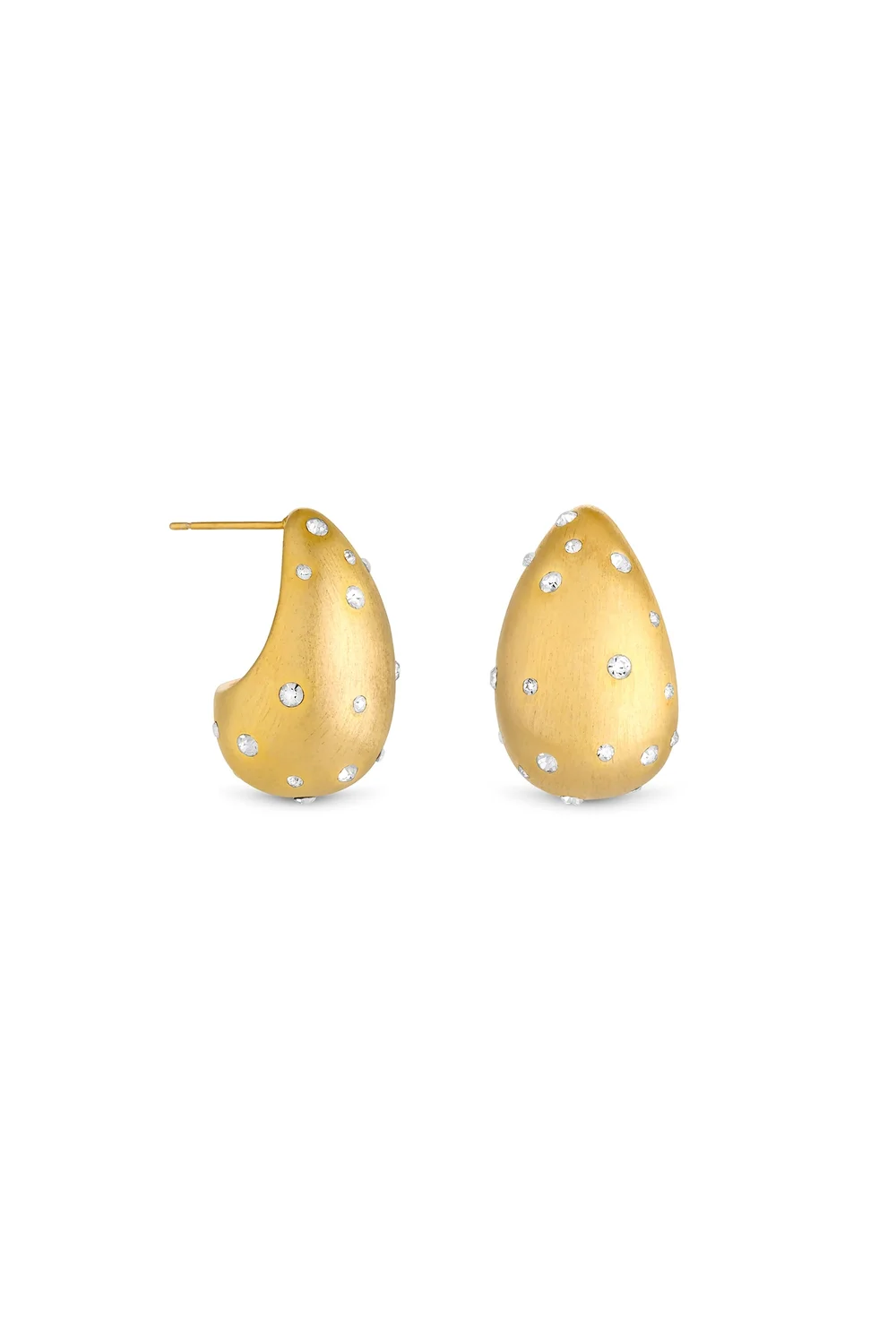 Mood Gold Polished And Crystal Stone Dome Hoop Earrings - One Size Image 1