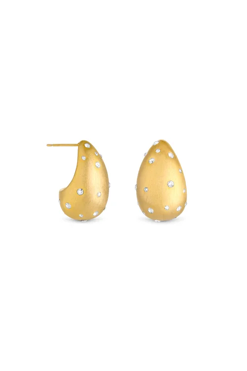 Mood Gold Polished And Crystal Stone Dome Hoop Earrings - One Size Image 1