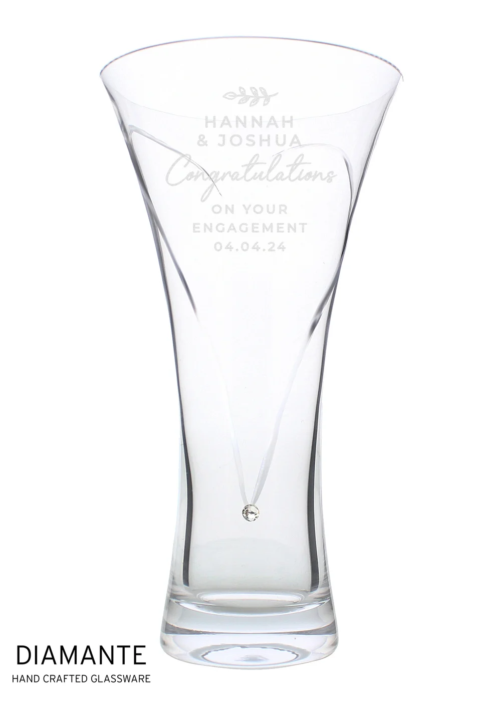 Personalised Memento Company Clear Free Text Botanical Hand Cut Diamante Heart Vase - One Size Image 1