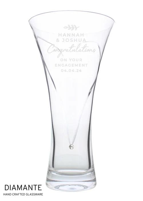 Personalised Memento Company Clear Free Text Botanical Hand Cut Diamante Heart Vase - One Size Image 1