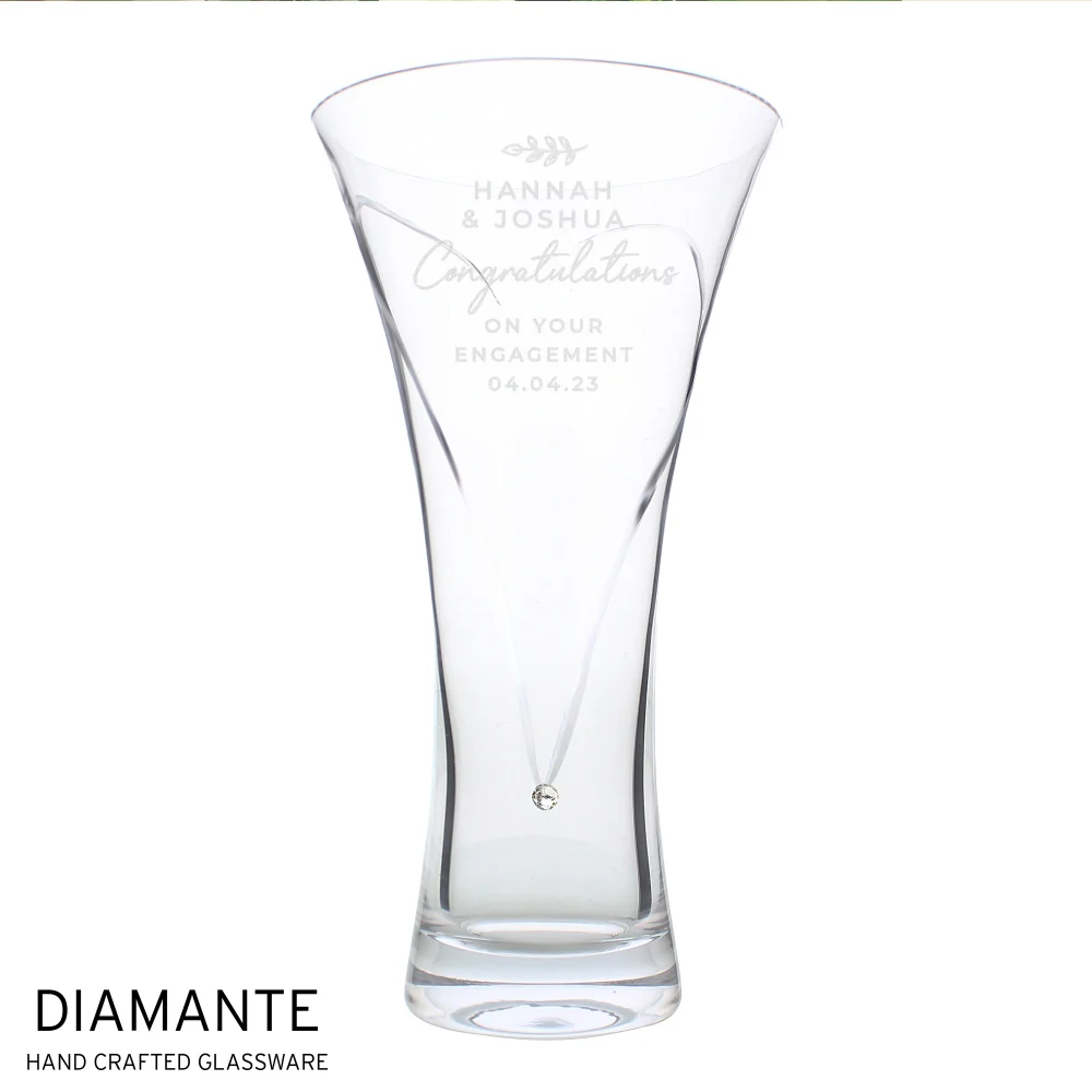 Personalised Memento Company Clear Free Text Botanical Hand Cut Diamante Heart Vase - One Size Image 5