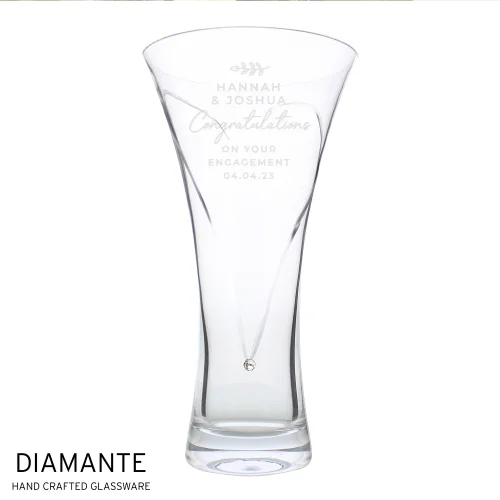 Personalised Memento Company Clear Free Text Botanical Hand Cut Diamante Heart Vase - One Size Image 5