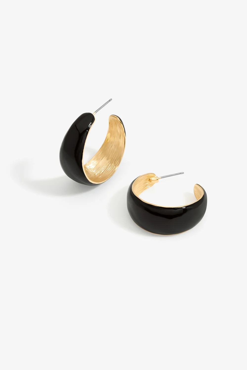 Mood Gold and Black Curved Hoop Earrings - One Size Image 1