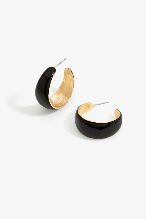 Mood Gold and Black Curved Hoop Earrings - One Size Image 1